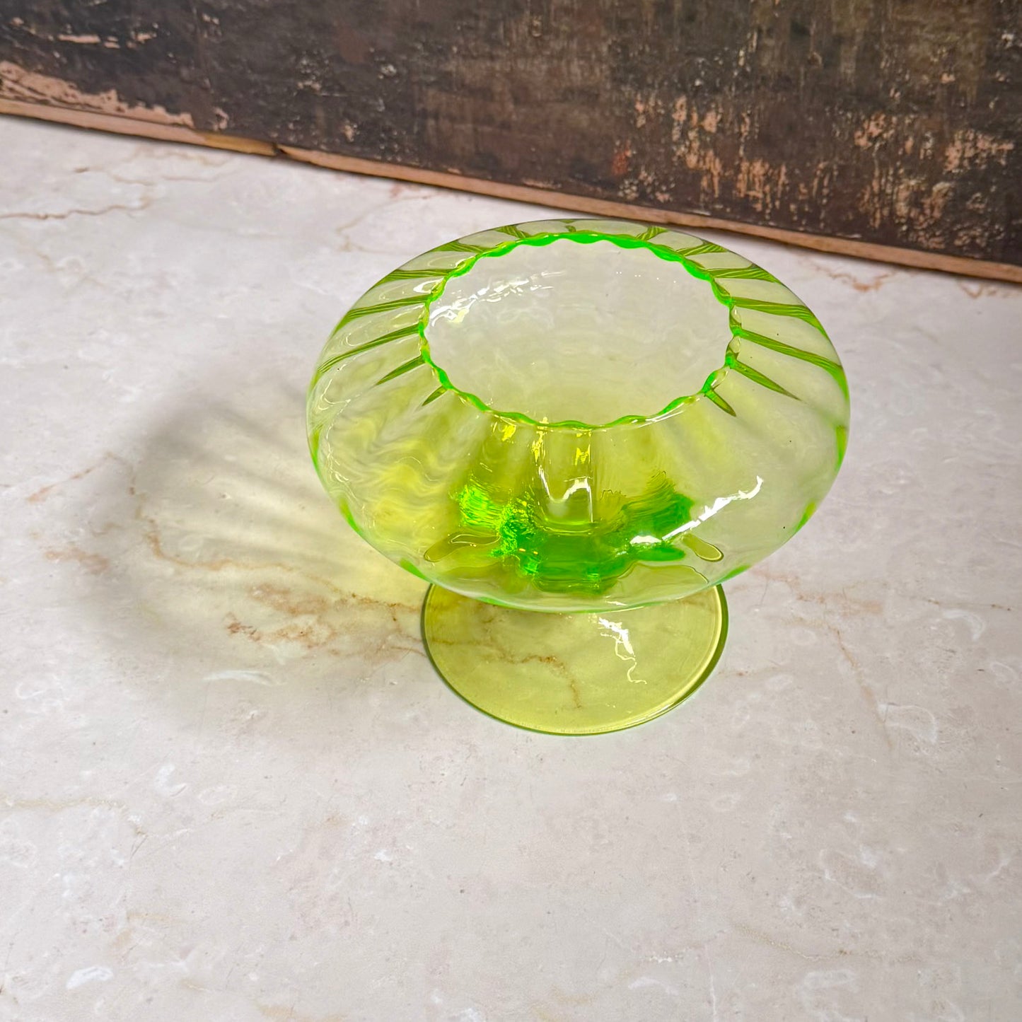Vintage Footed Glass Vase | Uranium Vaseline Glass | Empoli Region Italy