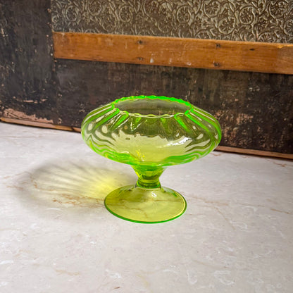 Vintage Footed Glass Vase | Uranium Vaseline Glass | Empoli Region Italy
