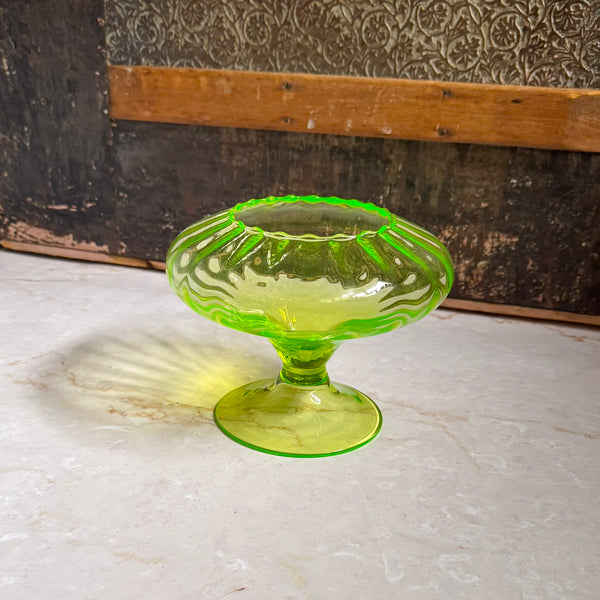 Vintage Footed Glass Vase | Uranium Vaseline Glass | Empoli Region Italy