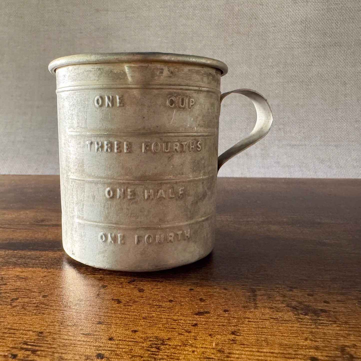 Vintage Aluminum 1-Cup Measuring Cup | Embossed Fractions | Rustic Kitchen