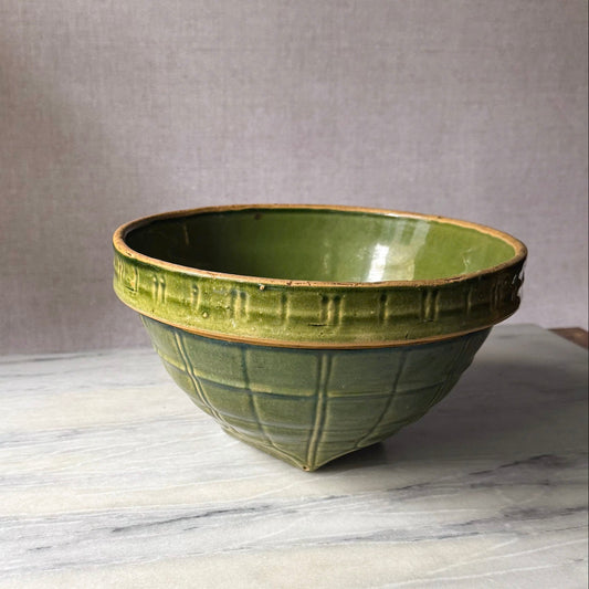 Vintage McCoy Stoneware Bowl | Green Windowpane Waffle Relief | Nelson McCoy