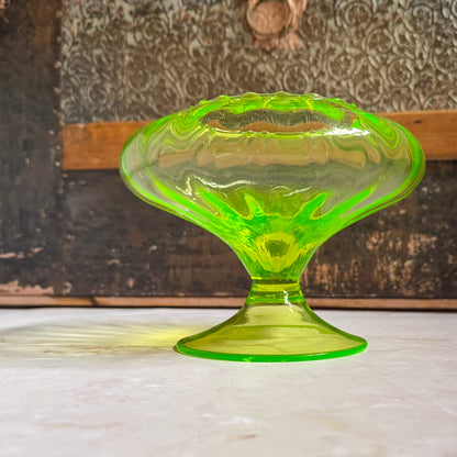 Vintage Footed Glass Vase | Uranium Vaseline Glass | Empoli Region Italy
