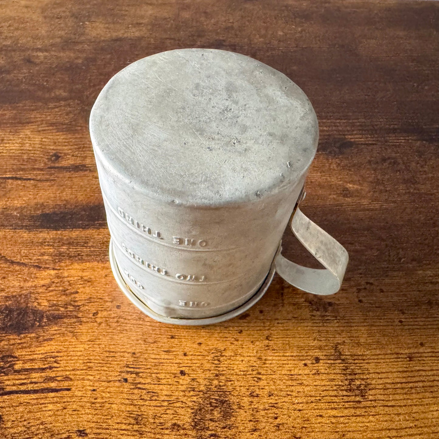 Vintage Aluminum 1-Cup Measuring Cup | Embossed Fractions | Rustic Kitchen