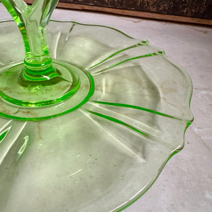 Vintage Tid-Bit Tray | Uranium Green Depression Glass