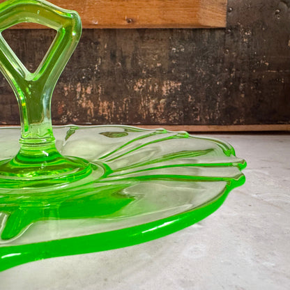 Vintage Tid-Bit Tray | Uranium Green Depression Glass