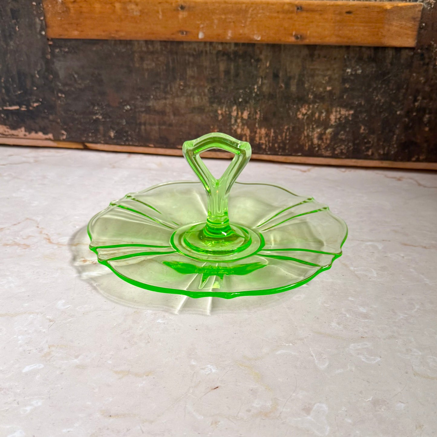 Vintage Tid-Bit Tray | Uranium Green Depression Glass