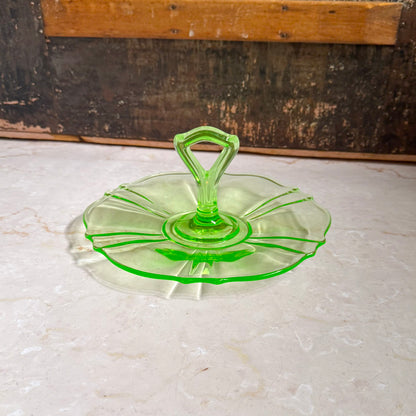 Vintage Tid-Bit Tray | Uranium Green Depression Glass
