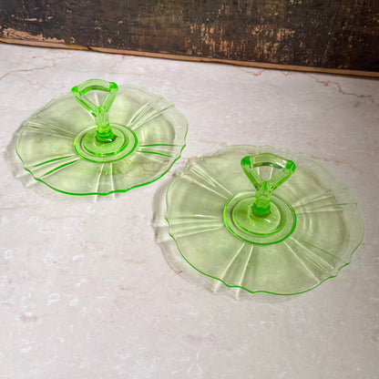 Vintage Tid-Bit Tray | Uranium Green Depression Glass