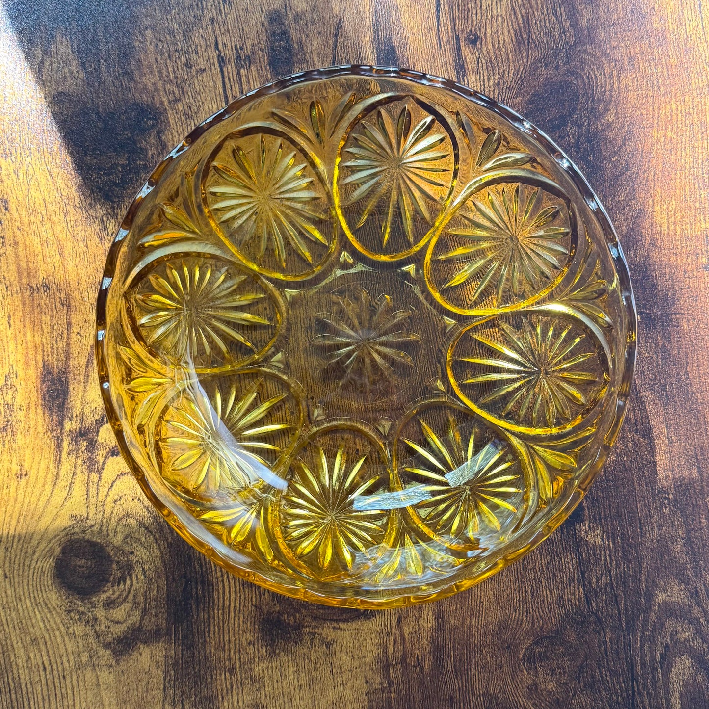 Vintage Serving Bowl | Amber Pressed Glass | Anchor Hocking Star Cameo