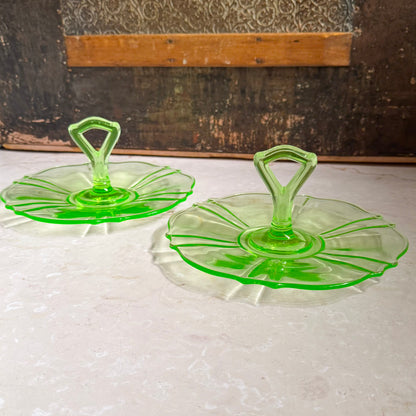 Vintage Tid-Bit Tray | Uranium Green Depression Glass