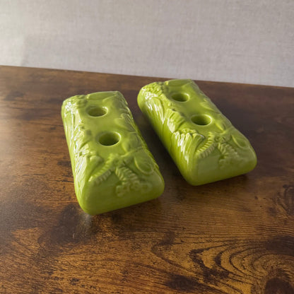 Royal Haeger R682 Flower Bricks | Chartreuse Ceramic Candle Holders