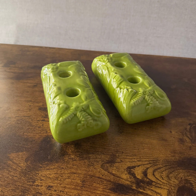 Royal Haeger R682 Flower Bricks | Chartreuse Ceramic Candle Holders