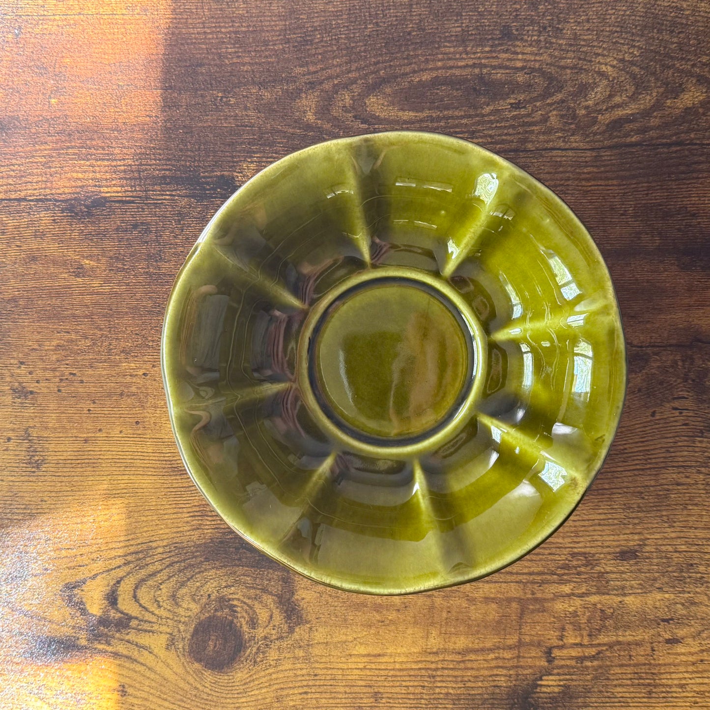 Vintage Fluted Serving Dish | Avocado Green Stoneware | McCoy