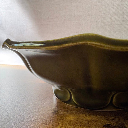 Vintage Fluted Serving Dish | Avocado Green Stoneware | McCoy