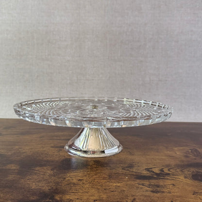 Vintage Cake Stand | Clear Pressed Glass | Metal Pedestal Base