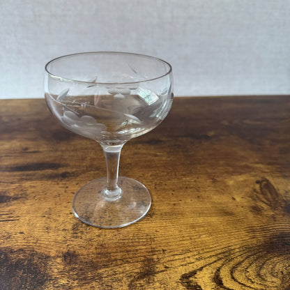Vintage Etched Champagne Coupes | Grape Vine Glass | Set of 6
