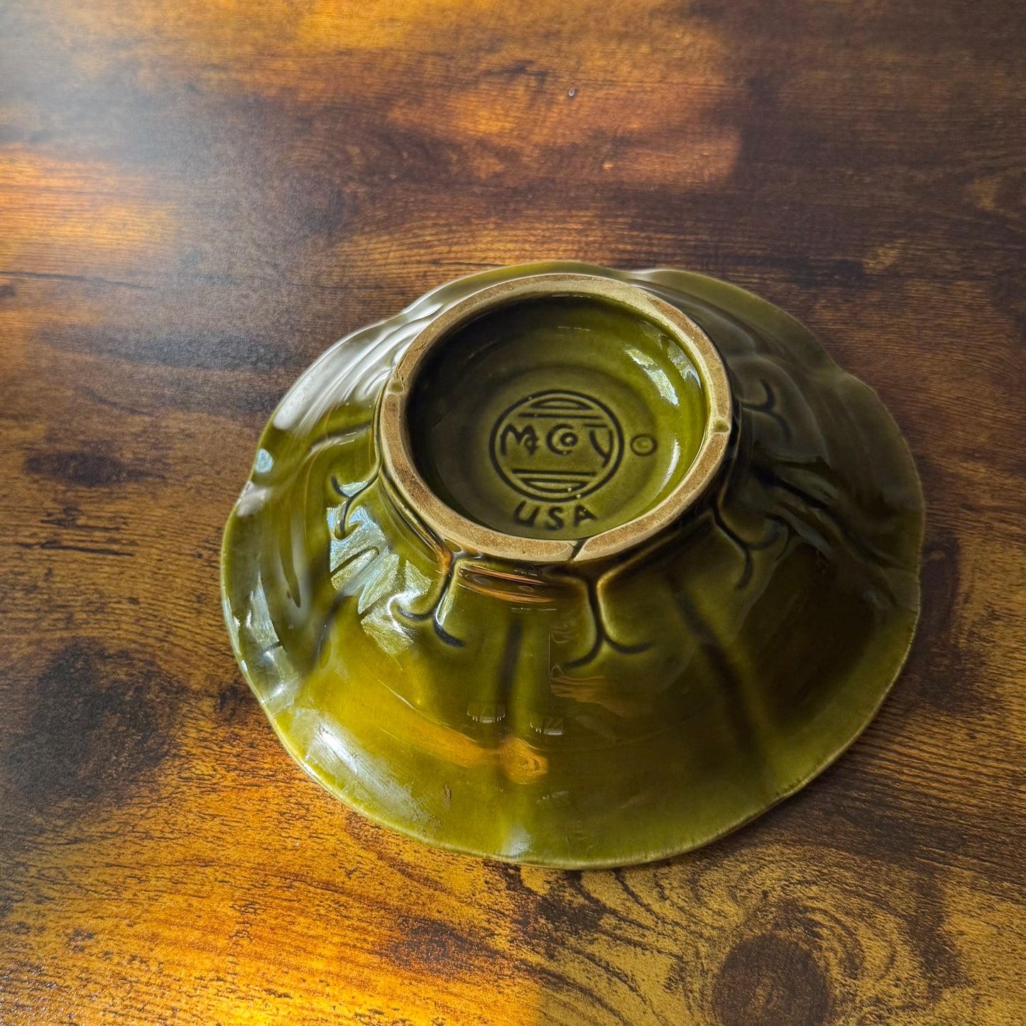 Vintage Fluted Serving Dish | Avocado Green Stoneware | McCoy
