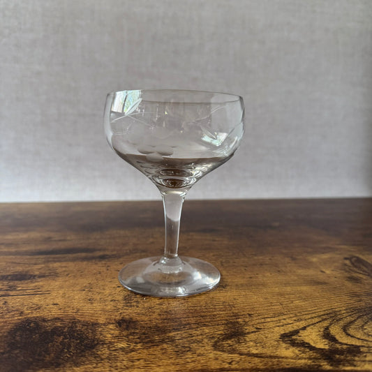 Vintage Etched Champagne Coupes | Grape Vine Glass | Set of 6