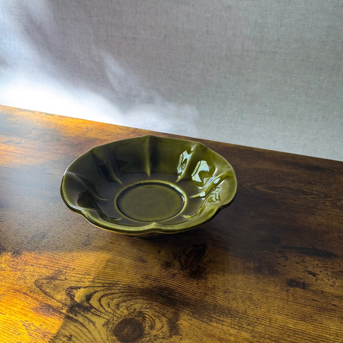 Vintage Fluted Serving Dish | Avocado Green Stoneware | McCoy