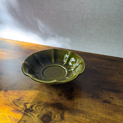 Vintage Fluted Serving Dish | Avocado Green Stoneware | McCoy