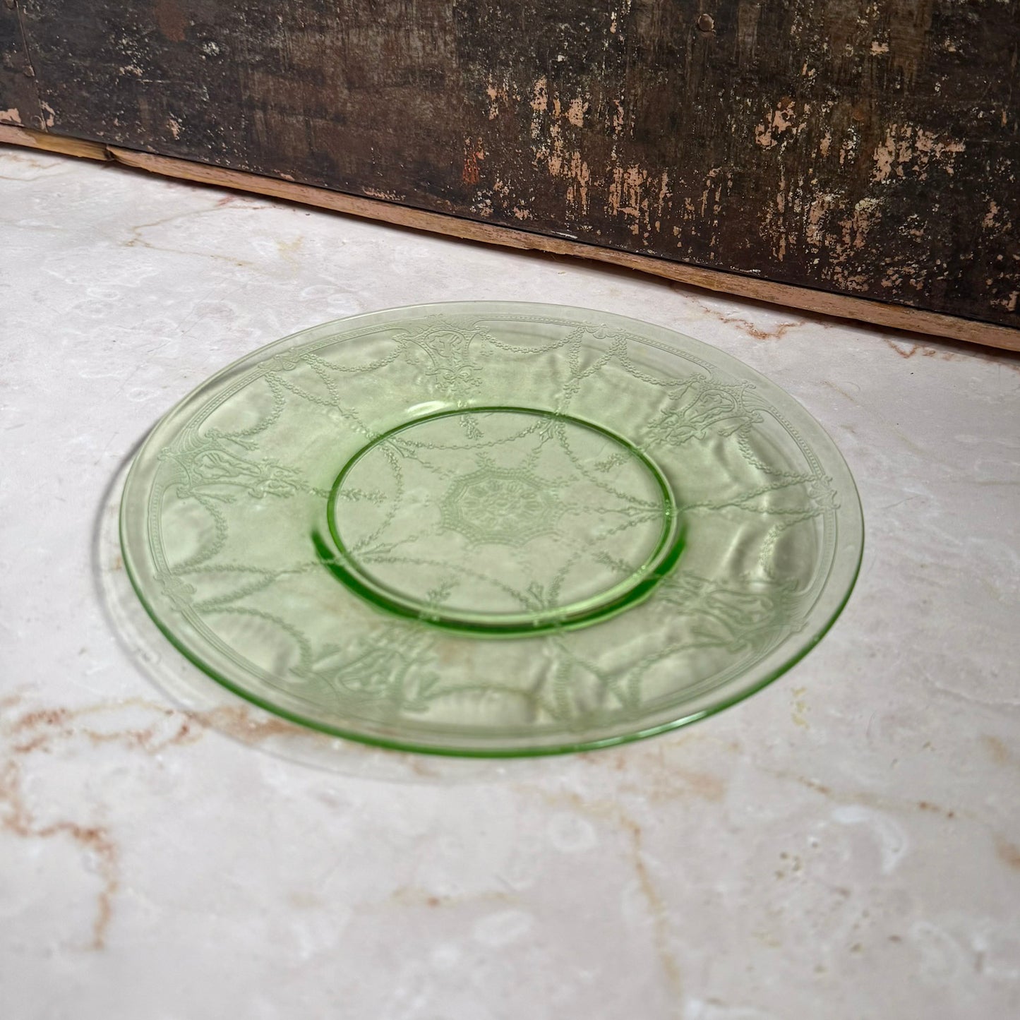 Set of 5 Vintage Anchor Hocking Cameo Luncheon Plates | Green Uranium Glass