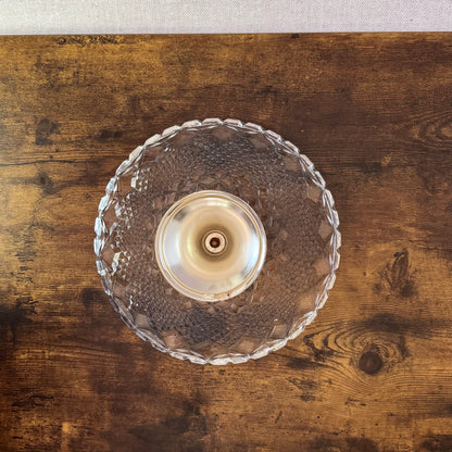 Vintage Cake Stand | Clear Pressed Glass | Metal Pedestal Base