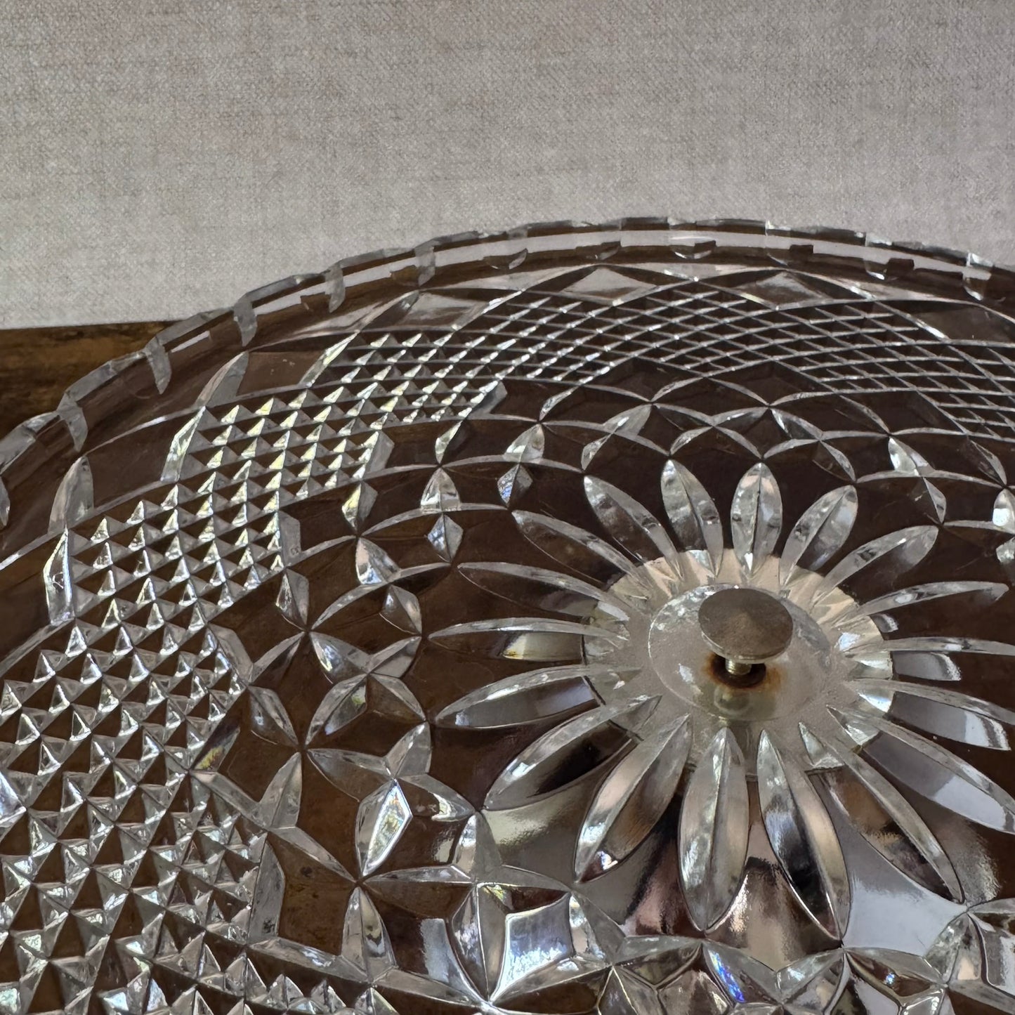 Vintage Cake Stand | Clear Pressed Glass | Metal Pedestal Base