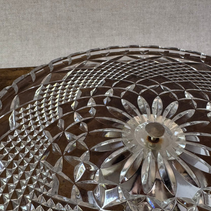 Vintage Cake Stand | Clear Pressed Glass | Metal Pedestal Base