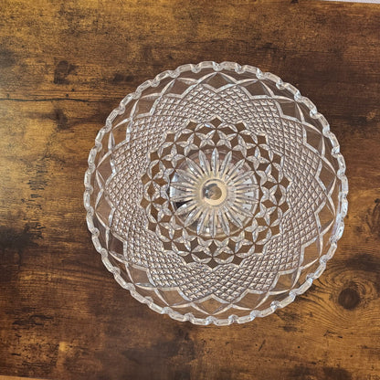 Vintage Cake Stand | Clear Pressed Glass | Metal Pedestal Base