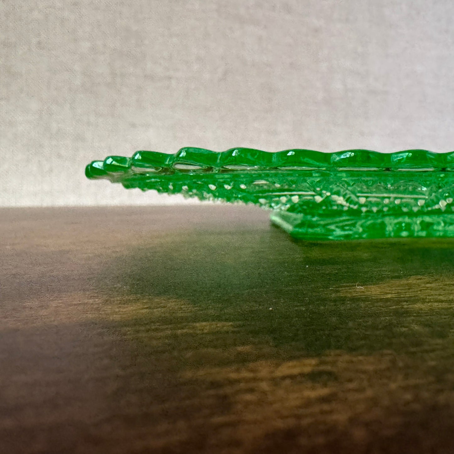 Vintage Pressed Glass Plate | Uranium Green Depression Glass | Imperial Glass Company Beaded Block
