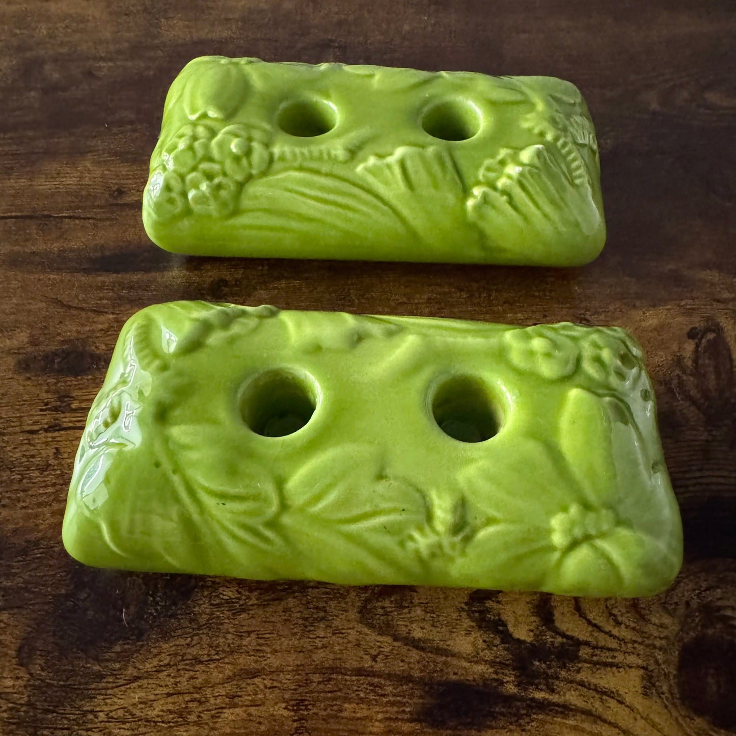Royal Haeger R682 Flower Bricks | Chartreuse Ceramic Candle Holders