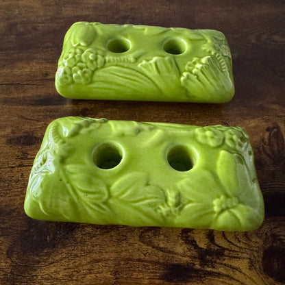 Royal Haeger R682 Flower Bricks | Chartreuse Ceramic Candle Holders