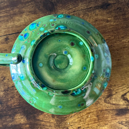 1975 Green Ceramic Chamberstick Candle Holder | Glazed Pottery