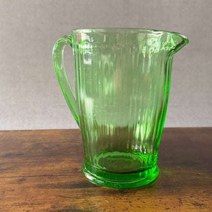 1930s Hazel-Atlas Green Ribbed Pitcher | Uranium Depression Glass