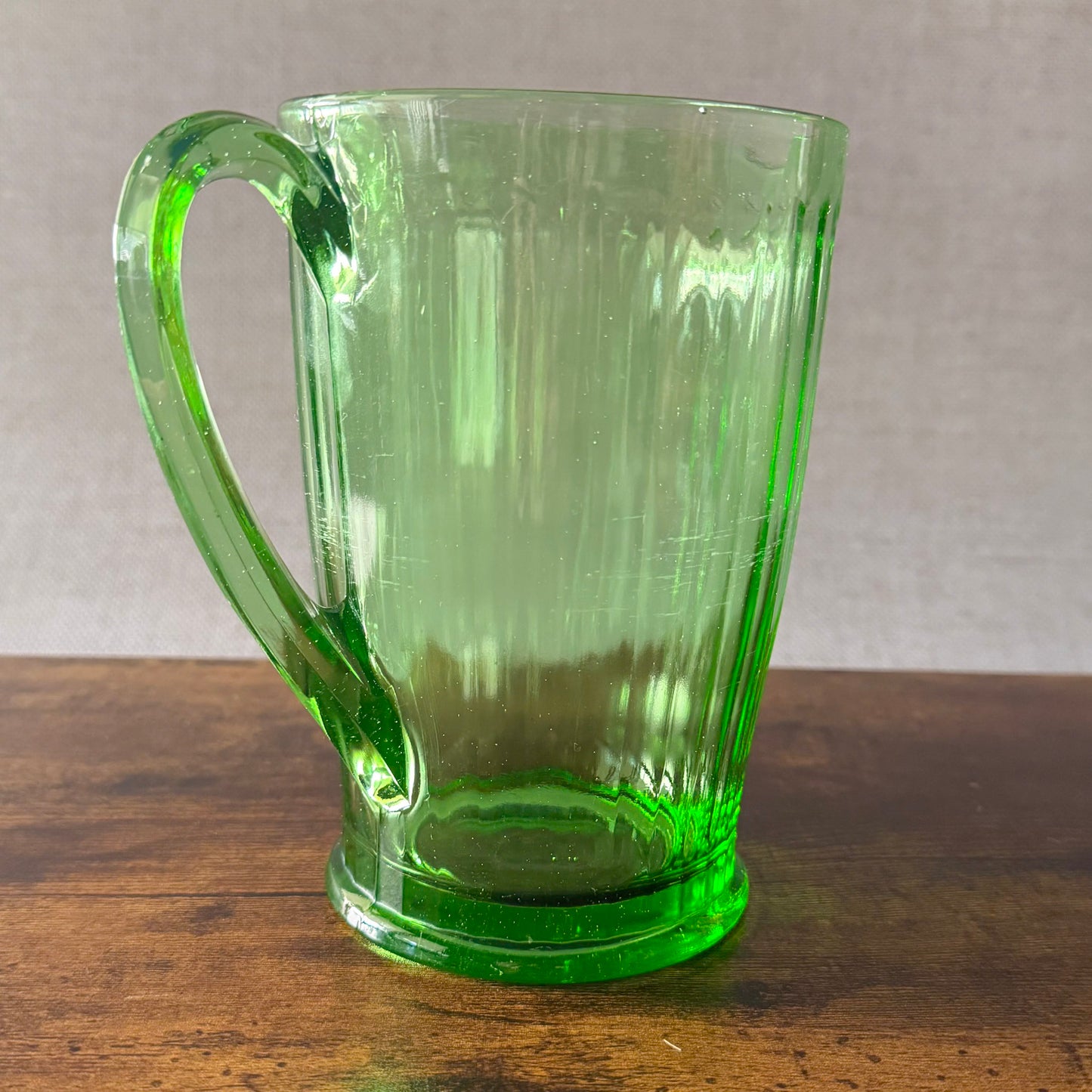 1930s Hazel-Atlas Green Ribbed Pitcher | Uranium Depression Glass
