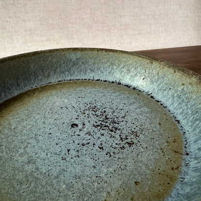 Vintage Stoneware Pie Plate | Primitive Blue Gray Glaze