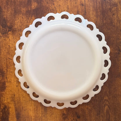 Vintage Milk Glass Cake Torte Plate | Lace Edge Old Colony Pattern | Anchor Hocking