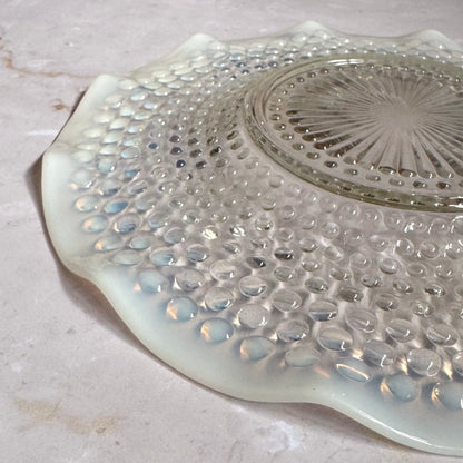 Vintage Fluttered Large Plate Platter | Moonstone Opalescent Hobnail | Anchor Hocking