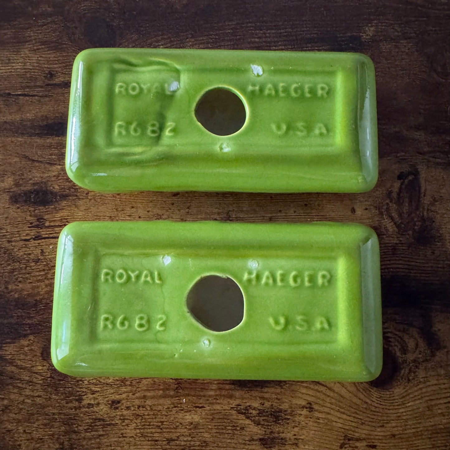 Royal Haeger R682 Flower Bricks | Chartreuse Ceramic Candle Holders