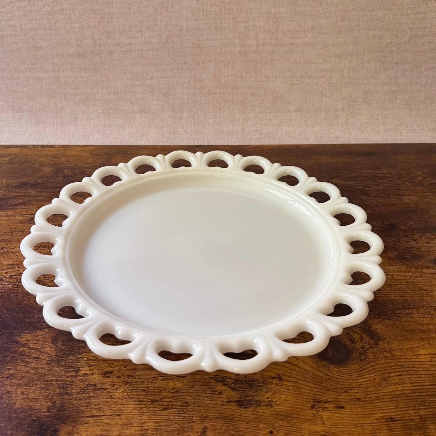 Vintage Milk Glass Cake Torte Plate | Lace Edge Old Colony Pattern | Anchor Hocking