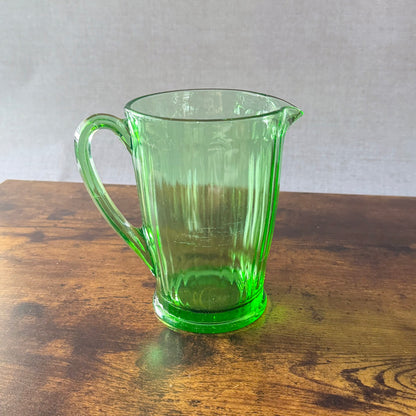 1930s Hazel-Atlas Green Ribbed Pitcher | Uranium Depression Glass