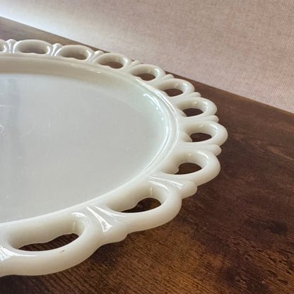 Vintage Milk Glass Cake Torte Plate | Lace Edge Old Colony Pattern | Anchor Hocking