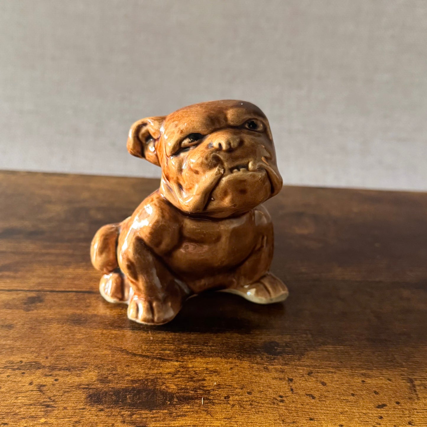 Vintage English Bulldog Planter | Brown Ceramic Dog Figurine