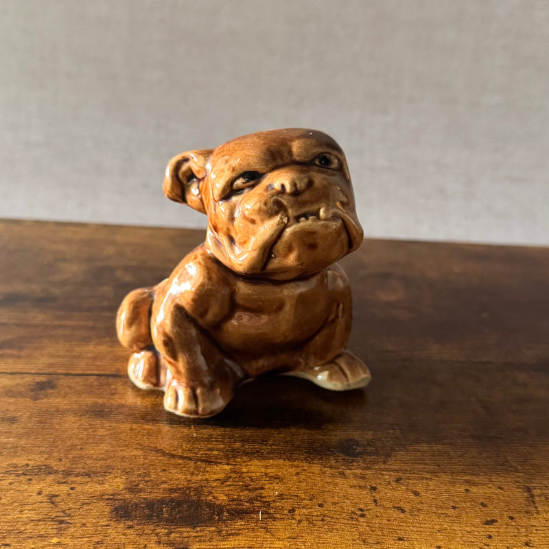 Vintage English Bulldog Planter | Brown Ceramic Dog Figurine