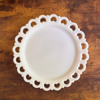 Vintage Milk Glass Cake Torte Plate | Lace Edge Old Colony Pattern | Anchor Hocking