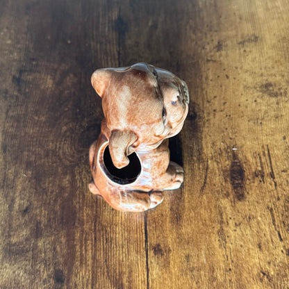 Vintage English Bulldog Planter | Brown Ceramic Dog Figurine
