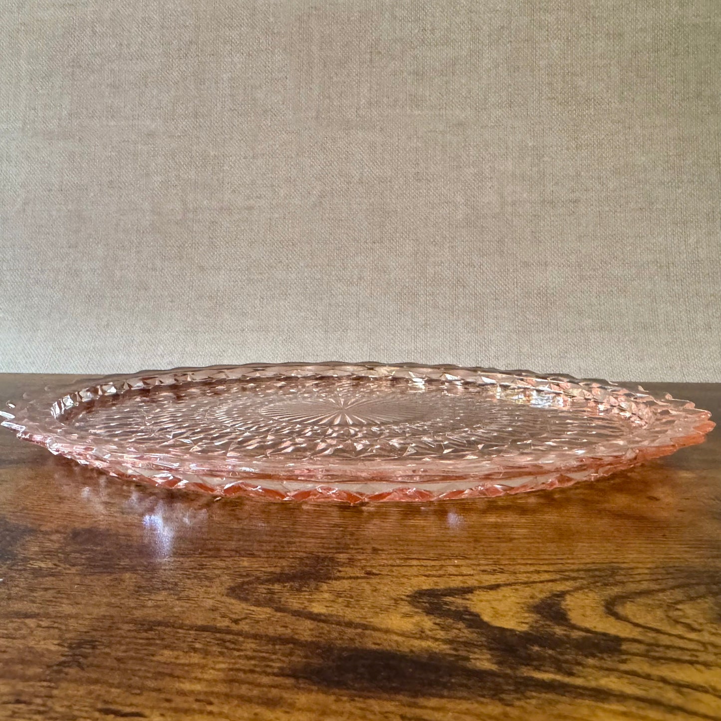 Vintage Cake Plate | Pink Pressed Glass | Jeannette