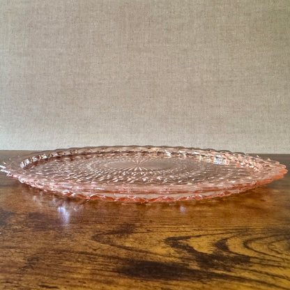 Vintage Cake Plate | Pink Pressed Glass | Jeannette