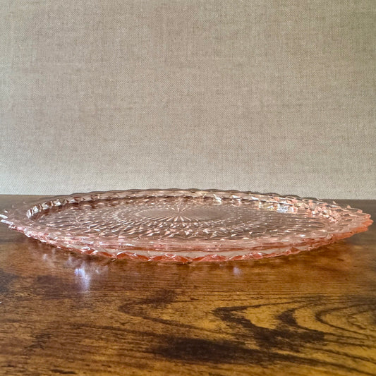 Vintage Cake Plate | Pink Pressed Glass | Jeannette