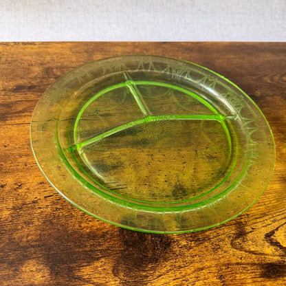 Vintage Hocking Cameo Grill Plate | Green Uranium Depression Glass